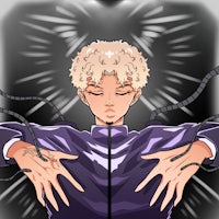 an anime character with his hands outstretched